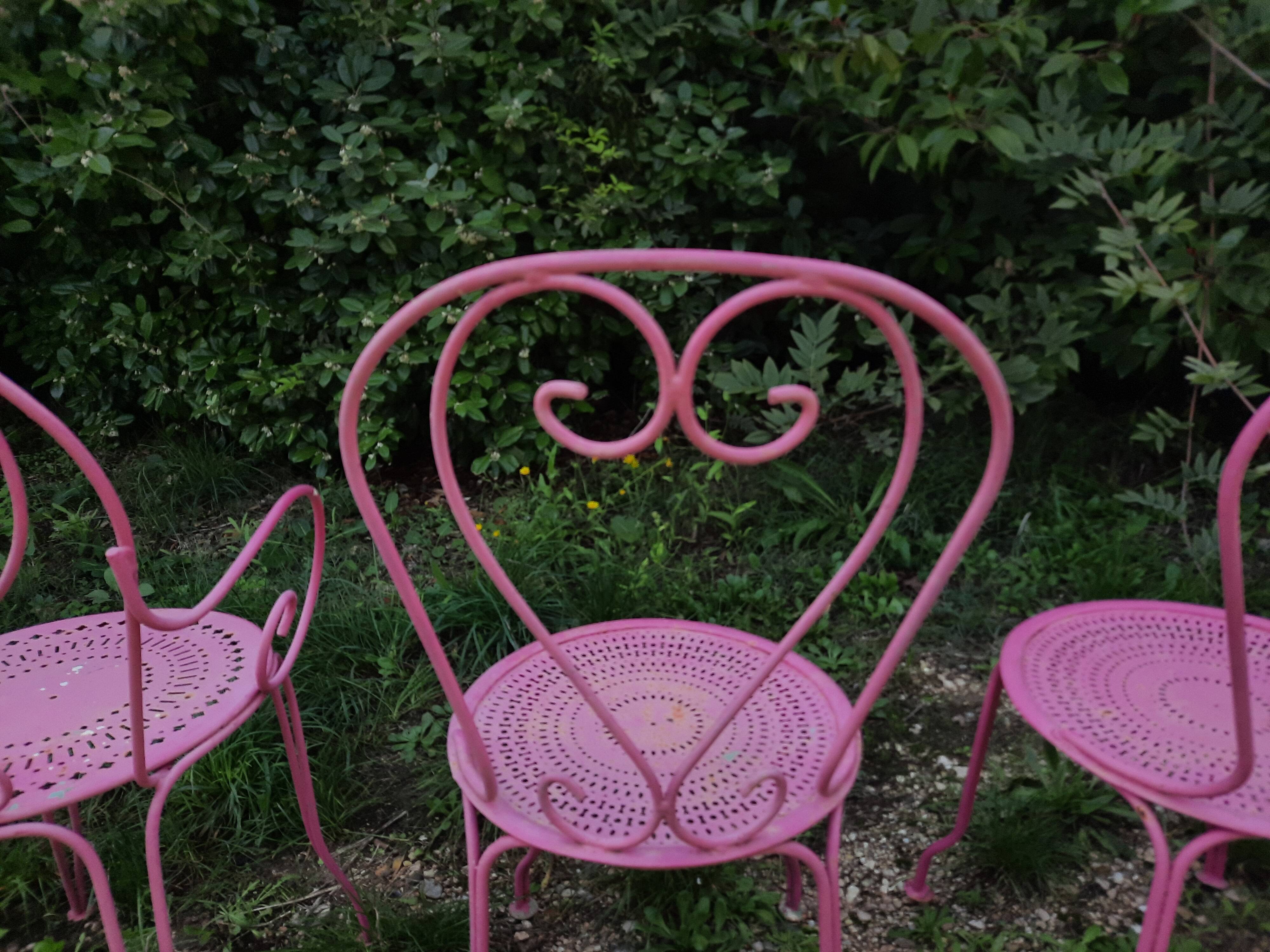 Set of 2 armchairs + 2 Fermob chairs in antique wrought iron