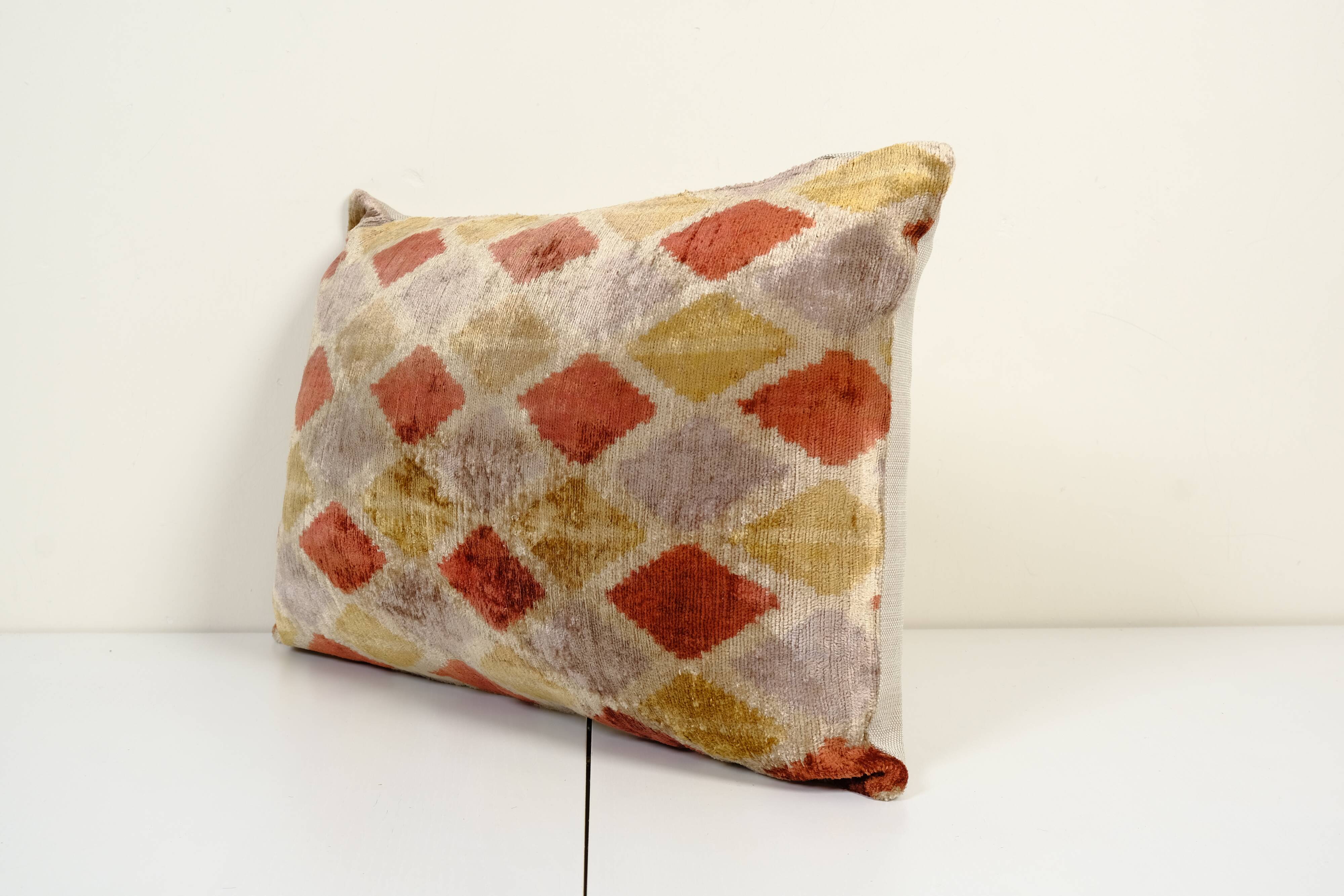 Green silk ikat velvet pillow