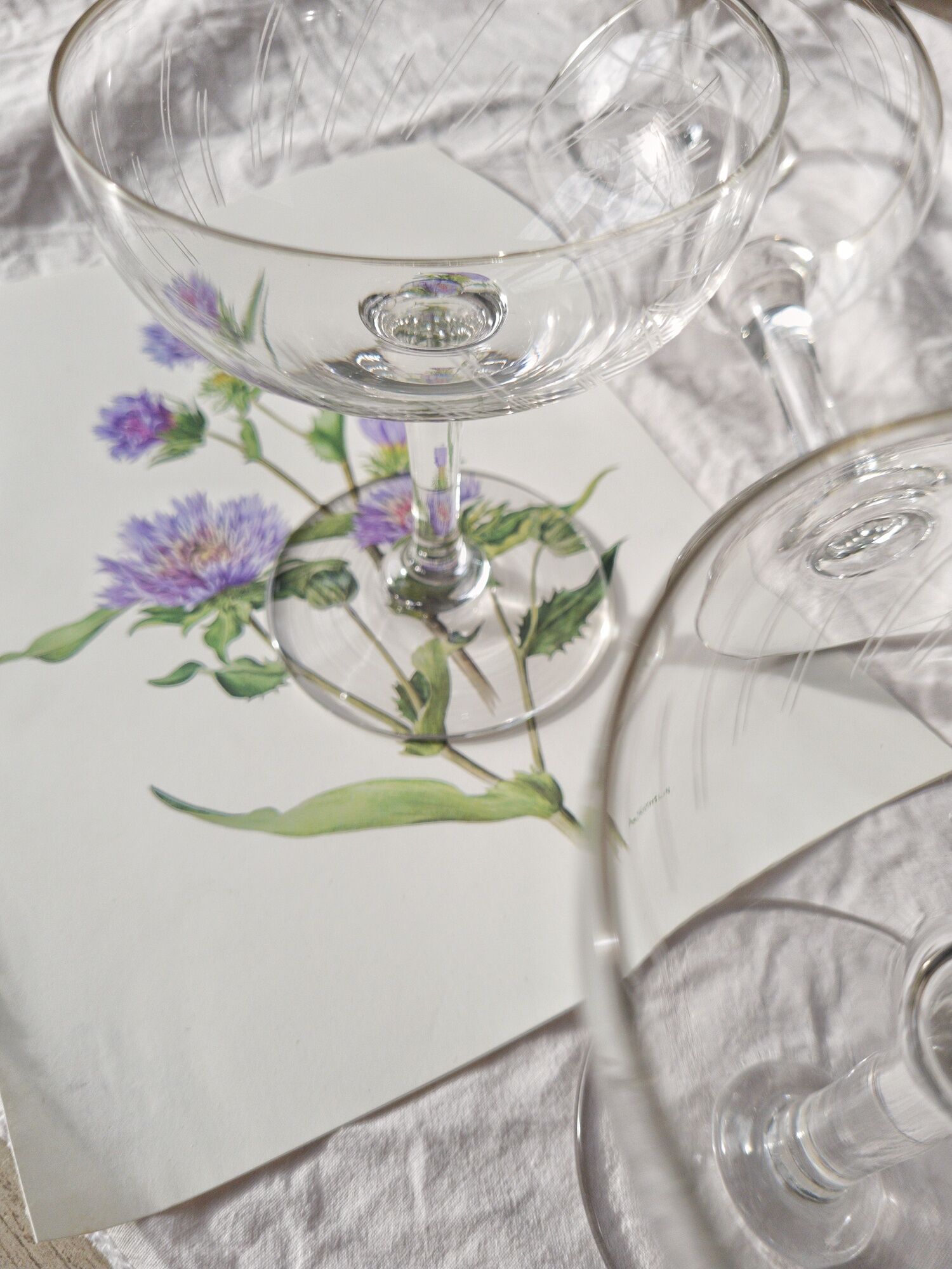 Set of 7 glasses of crystal champagne 1940s