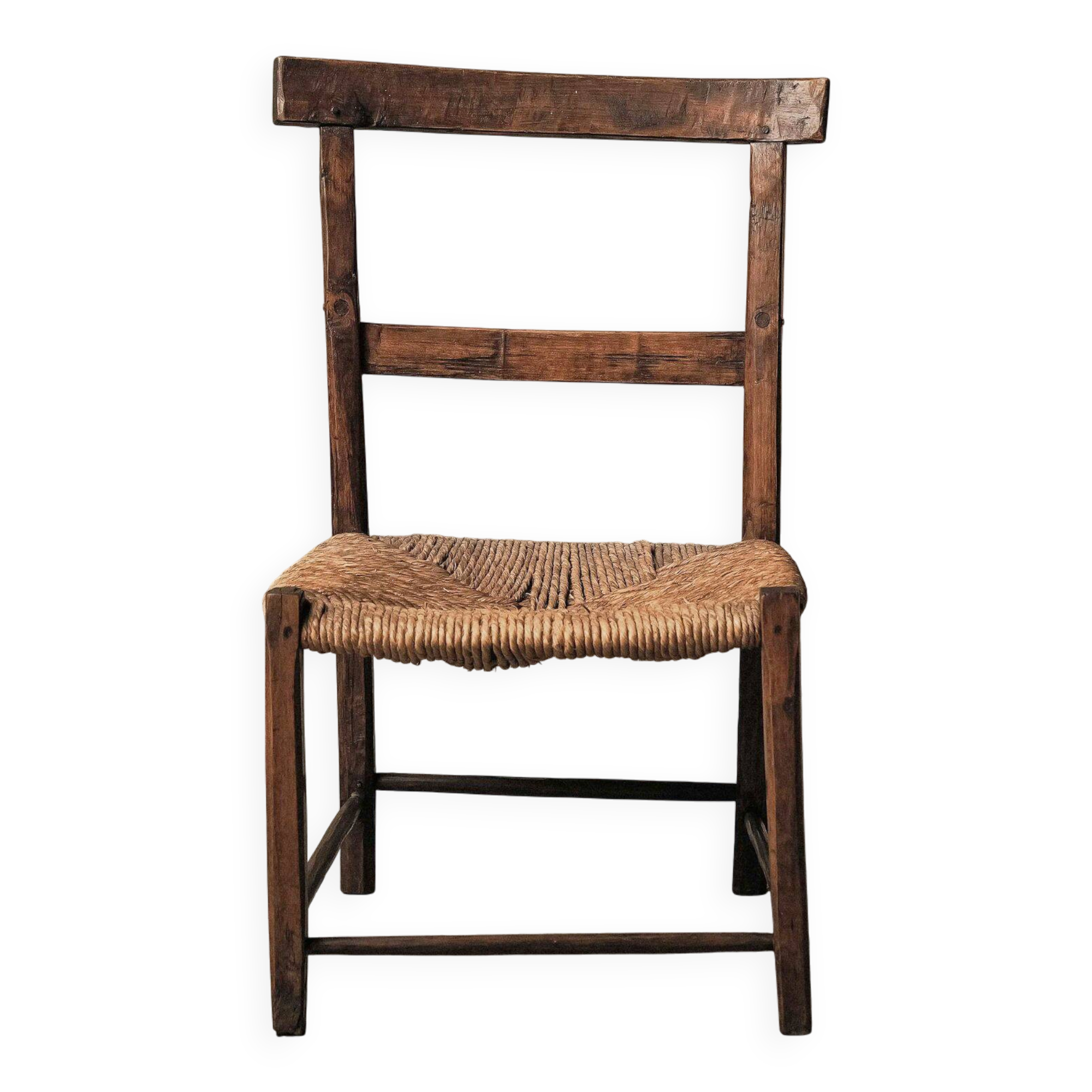 Auvergnat armchair in wood and straw, folk art, 19th century