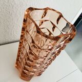 Large vintage vase textured pastel pink glass – Made in France