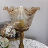 Table lamp with brass base, grooved transparent globe, vintage