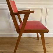 Vintage armchair from the 50s/60s – wood & red faux leather – Scandinavian style