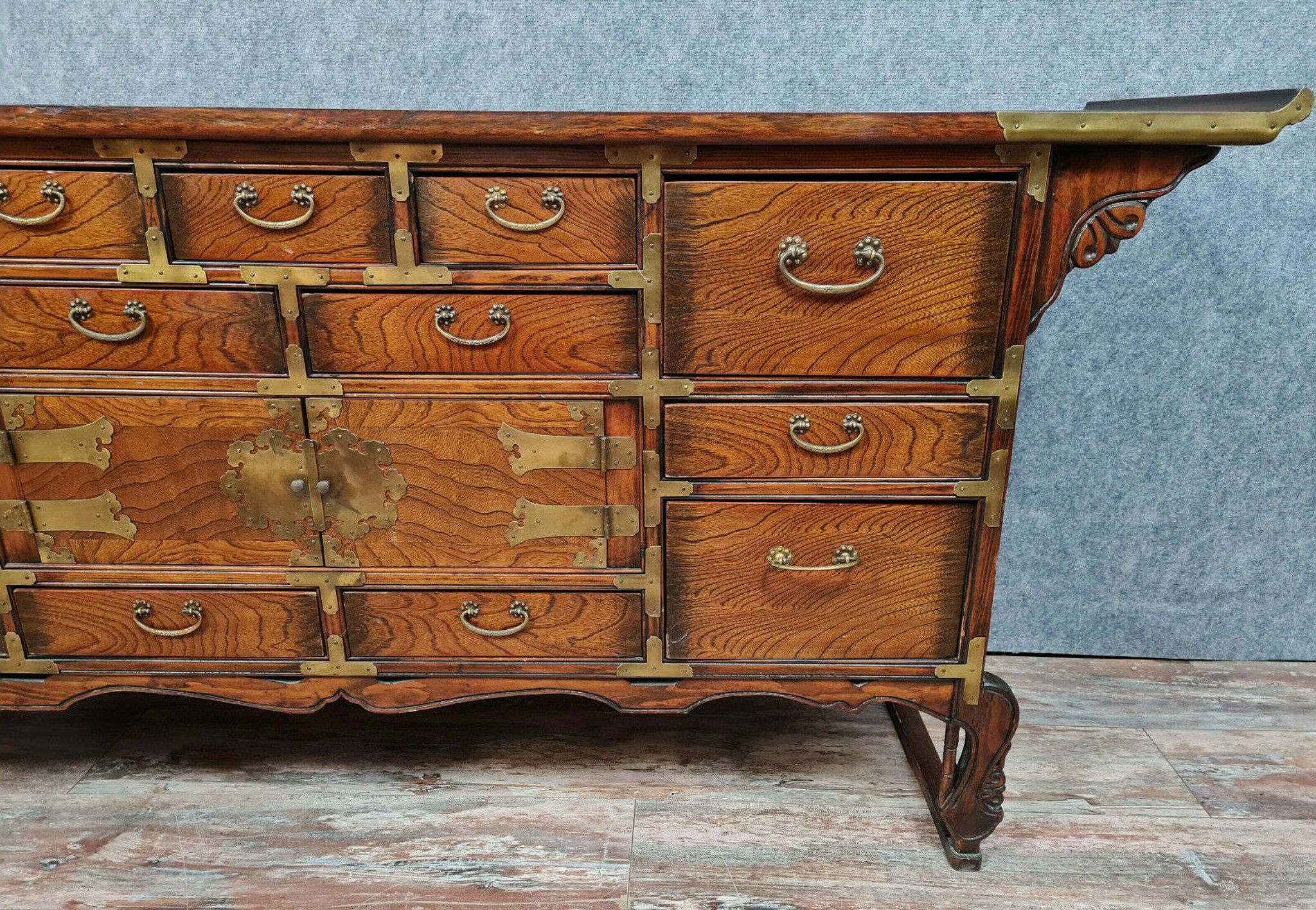 Asian pagoda buffet in exotic wood and gilded bronze circa 1920-1940