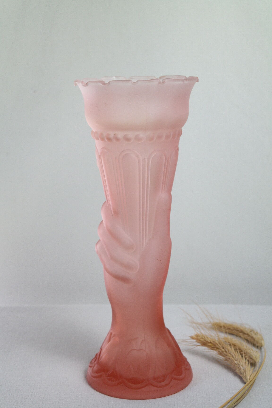 Art Deco vase, rose, hand-painted, frosted glass.