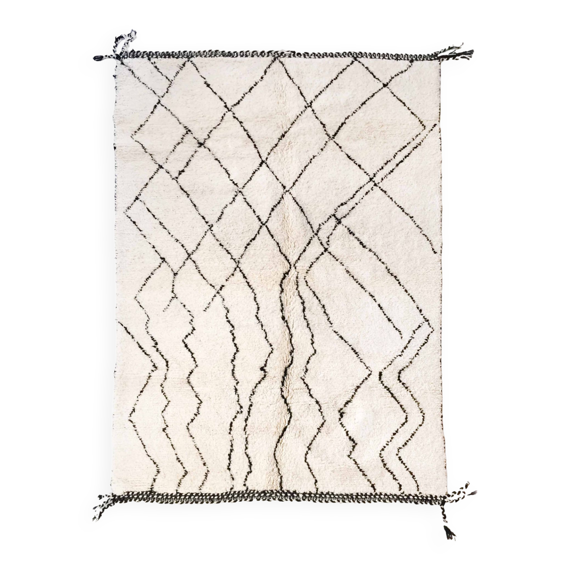 Berber rug Beni Ouarain with black graphic patterns 301x193cm