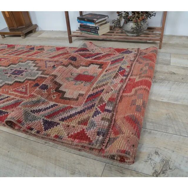 Vintage Natural Turkish Hand-Knotted Pink Runner 80x360