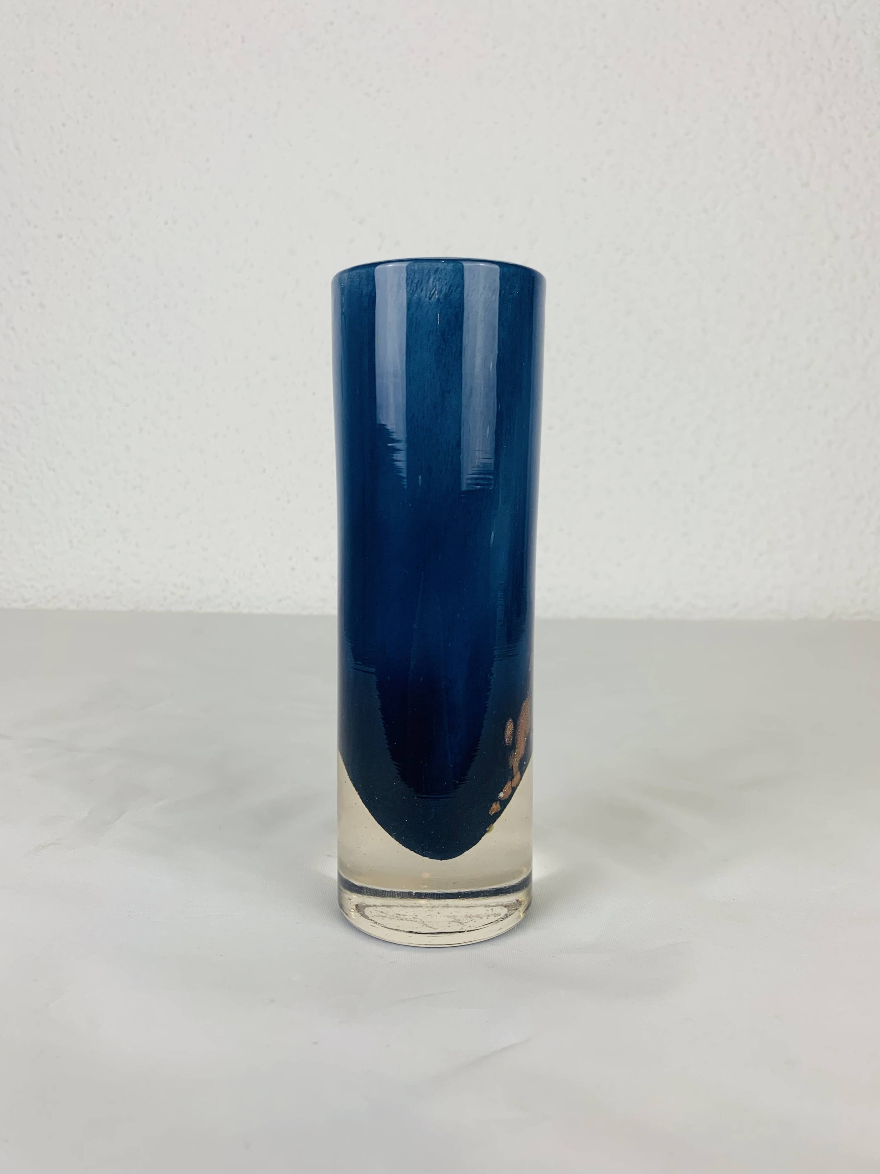 Vintage blue glass roller vase