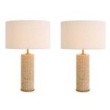 Pair of travertine and patinated brass table lamps