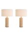 Pair of travertine and patinated brass table lamps