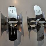 Pair of space age wall lights, chromed metal, Italy, 1970