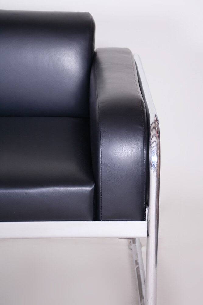 Bauhaus Sofa in Chrome and Leather by Vichr a Spol, Czech, 1930s