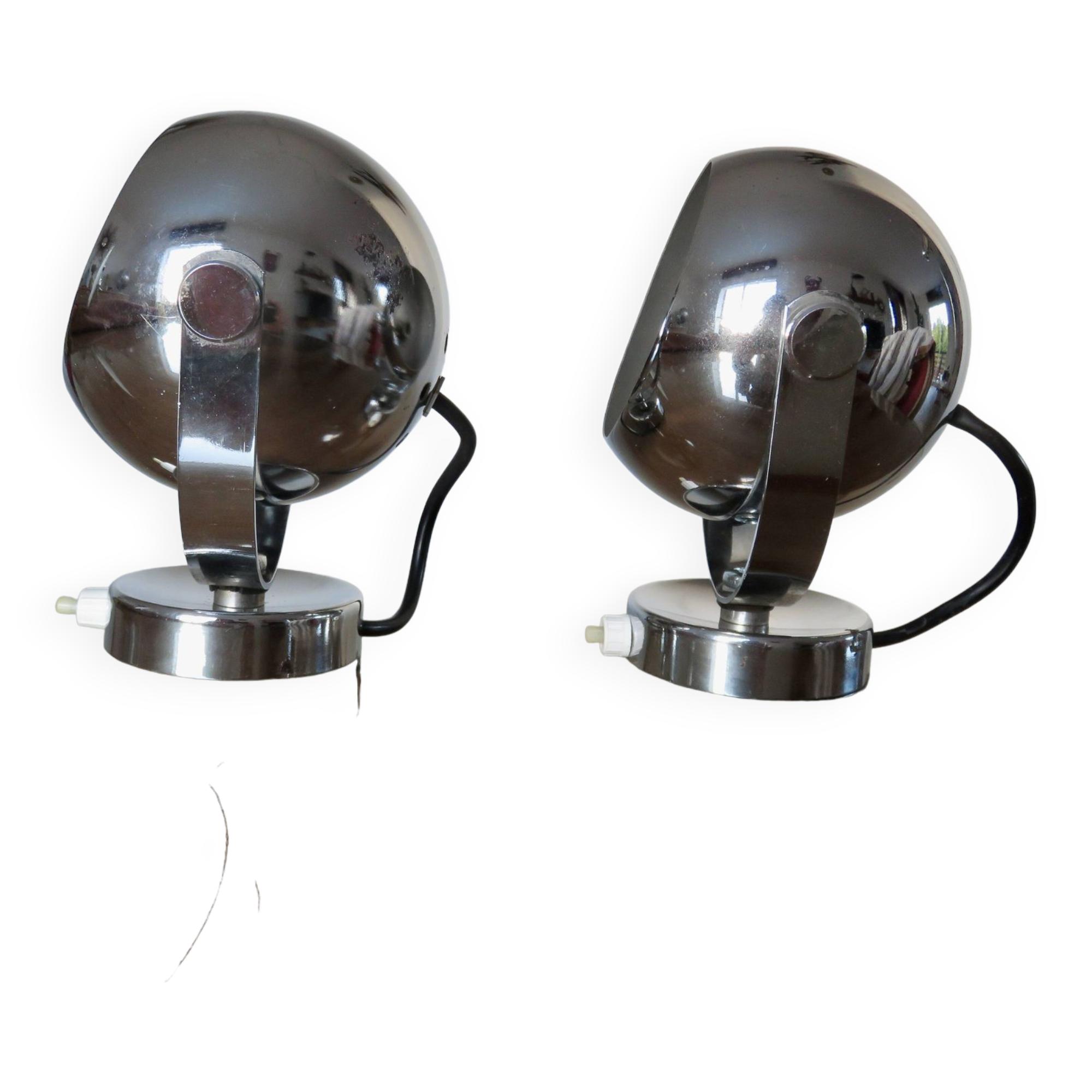 Pair of chrome "eye ball" wall lights 1970