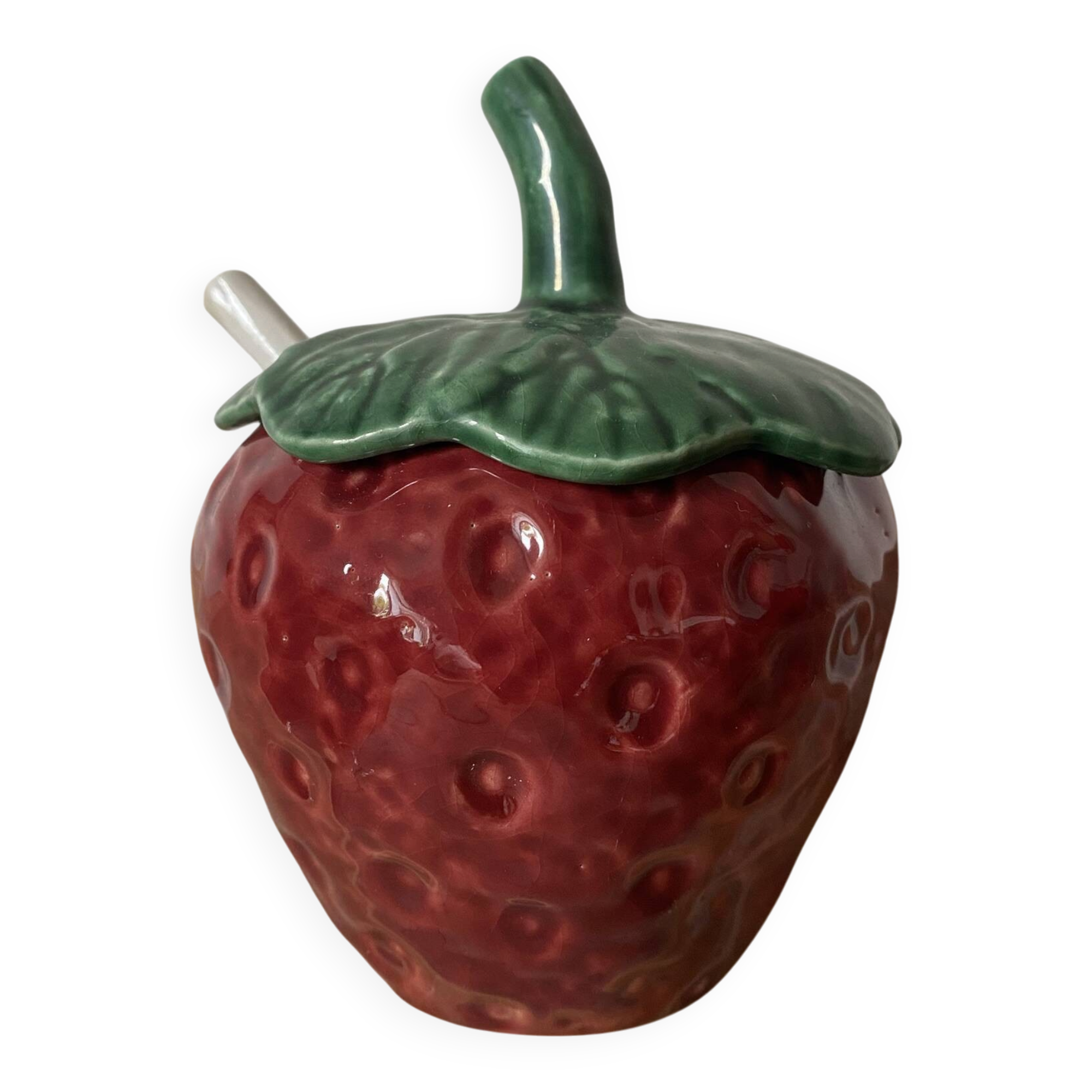 Sugar bowl or jam pot in strawberry majolica.