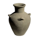 Light beige-grey Indonesian terracotta vase with 4 small handles and a high neck.