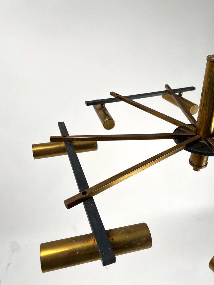 Mid-Century Ceiling Light in Brass & Metal from Stilnovo, Italy, 1950s