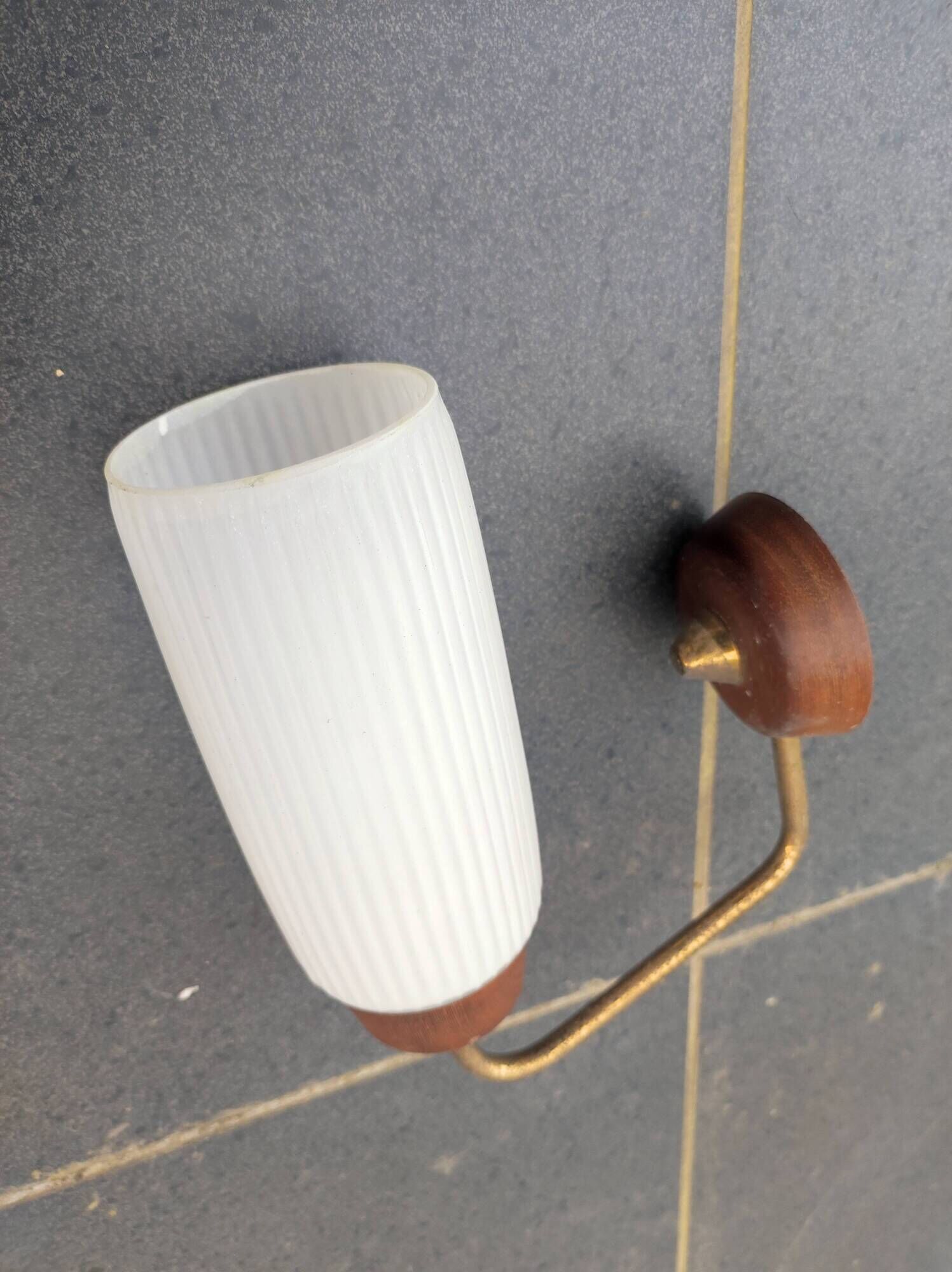 Scandinavian wall lamp teak and glass Denmark vintage 60 Modernist