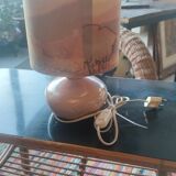 Ceramic lamp and its silk lampshade painted around 1970
