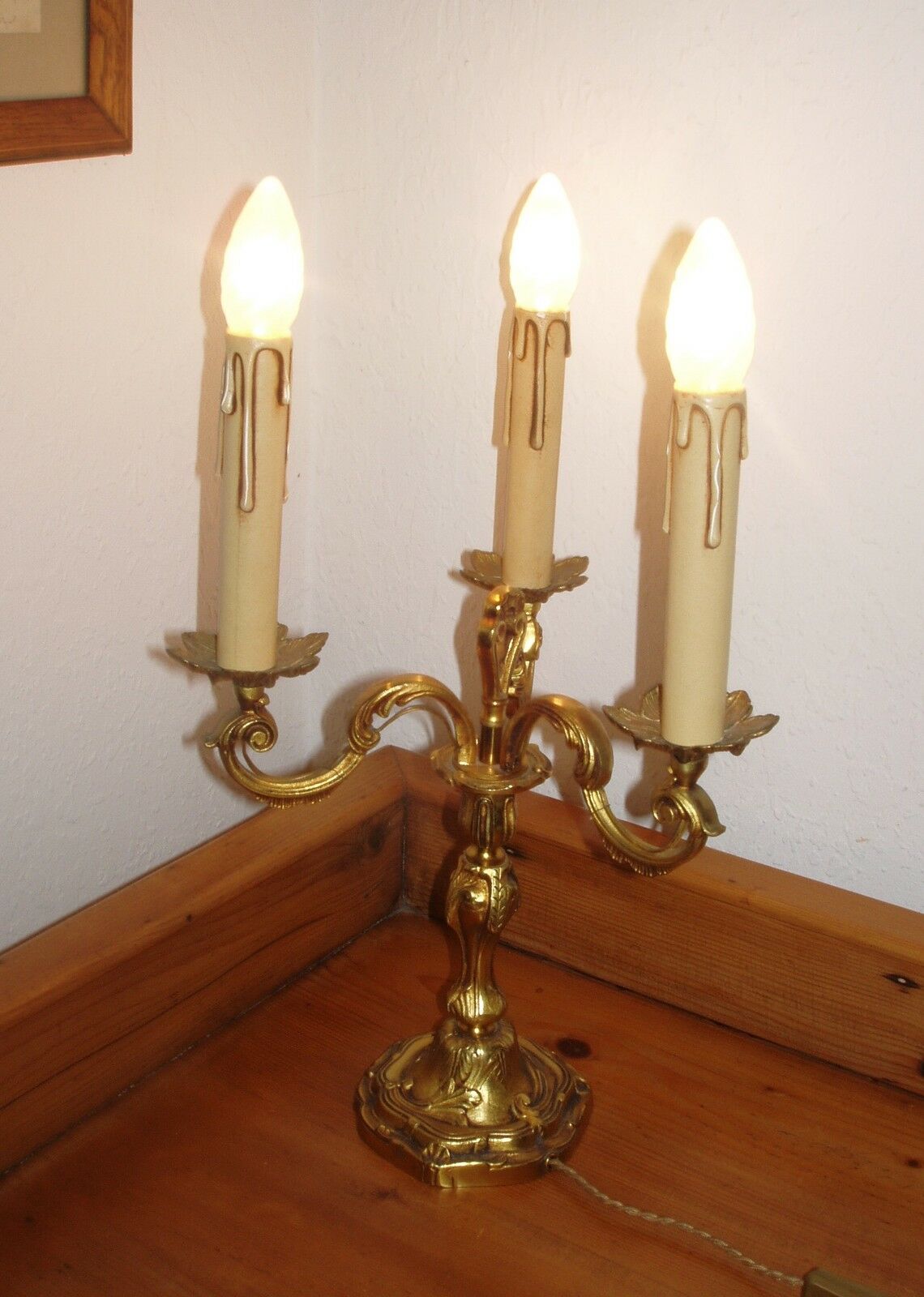 Pair of 3-light bronze Louis XV style table lamps