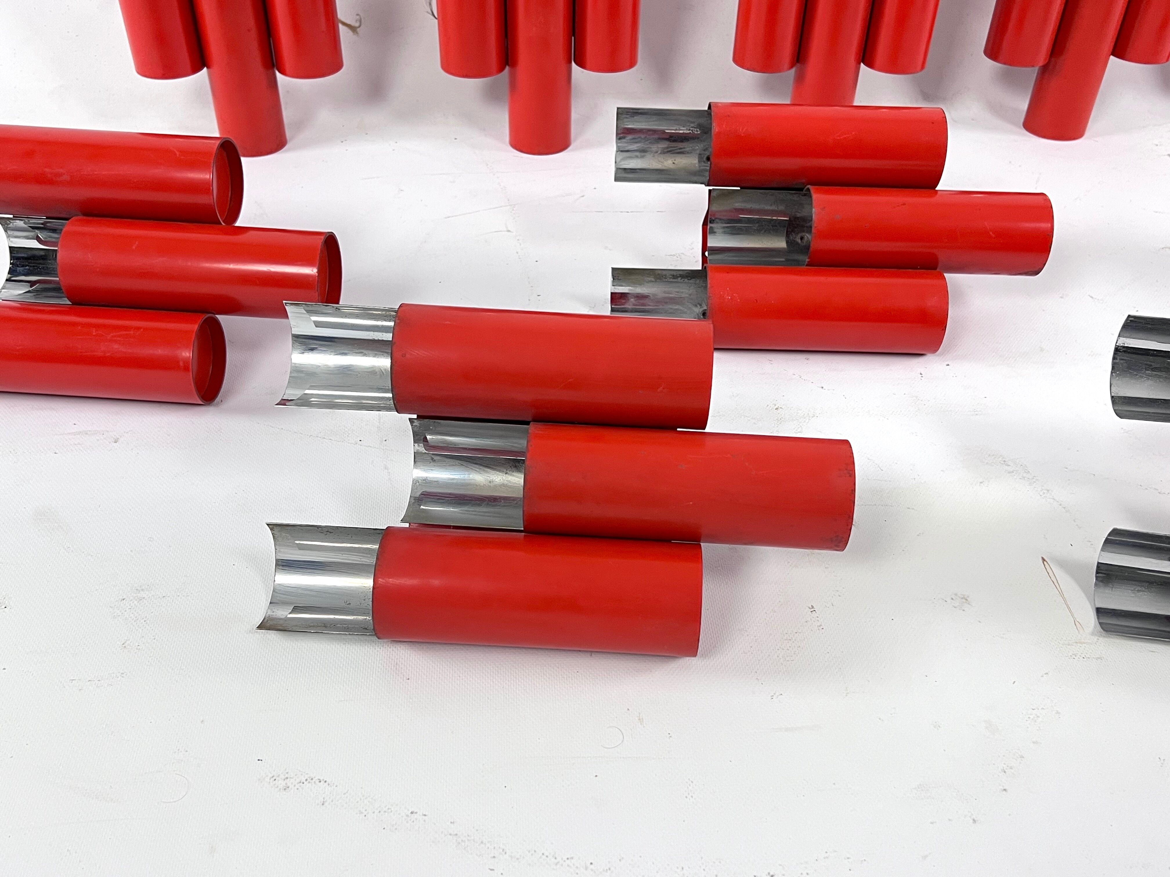Set of 10 mid-century red and chrome wall lamps by Stilnovo, Italy 1970s