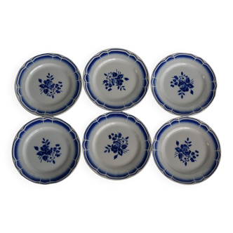6 blue vintage earthenware dessert plates