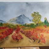 Textured autumn landscape painting – signed Jane – 70x50 cm