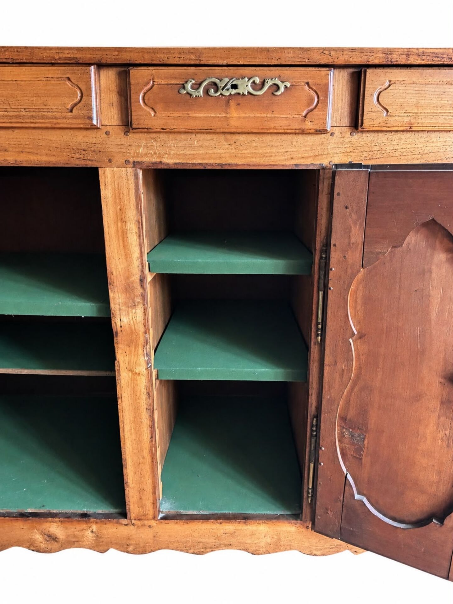 Enfilade of three Louis XV style doors in cherry wood from the 19th century.