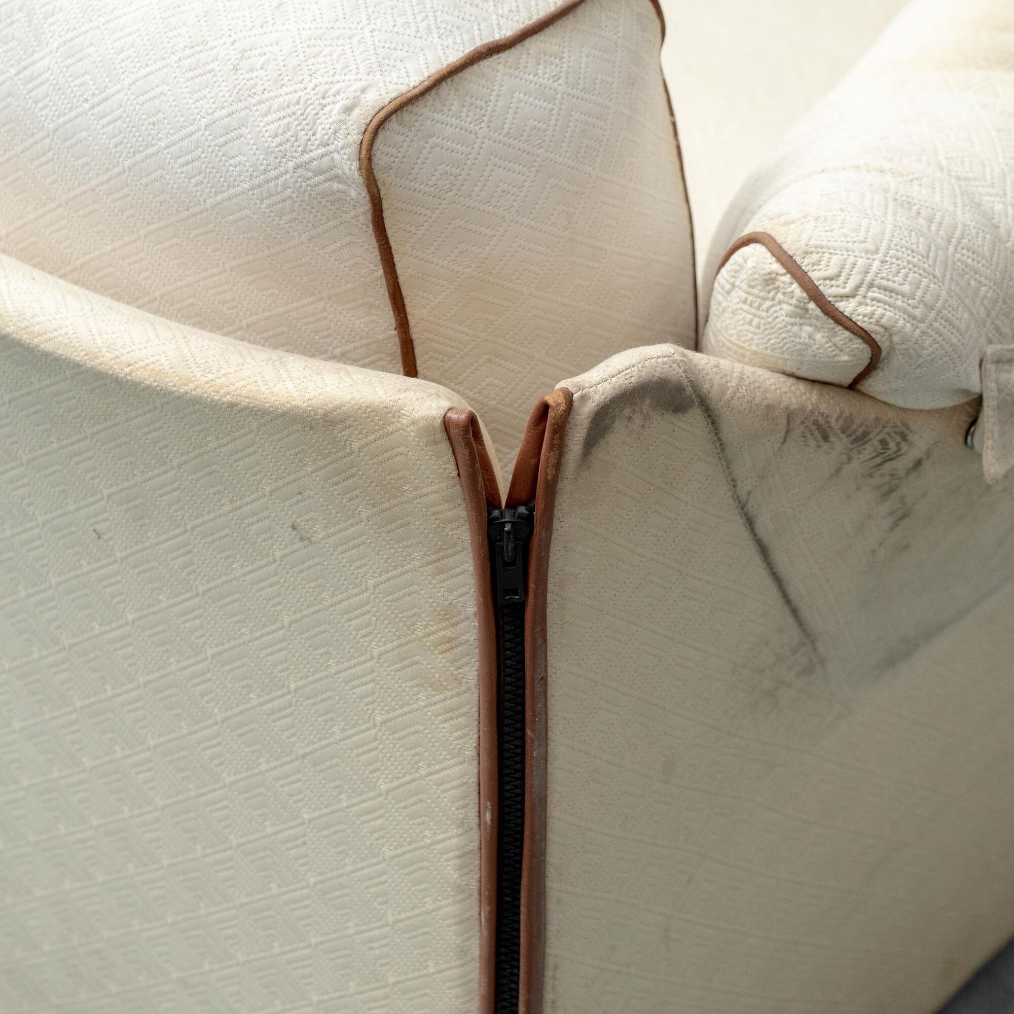 Vintage 2-seater sofa in beige and brown fabric, 1970s modernist