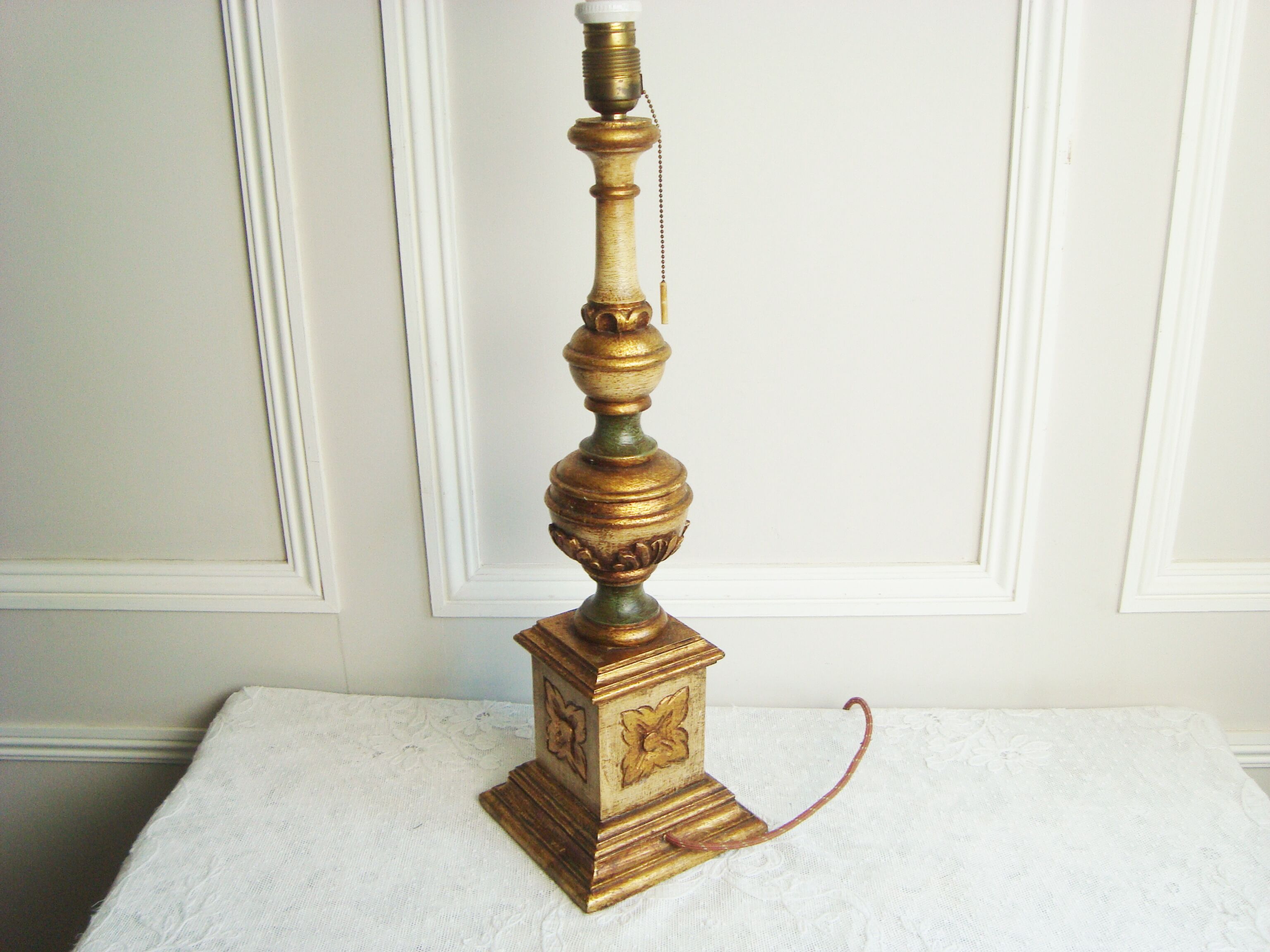 Ancient Venetian lamp in polychrome carved wood
