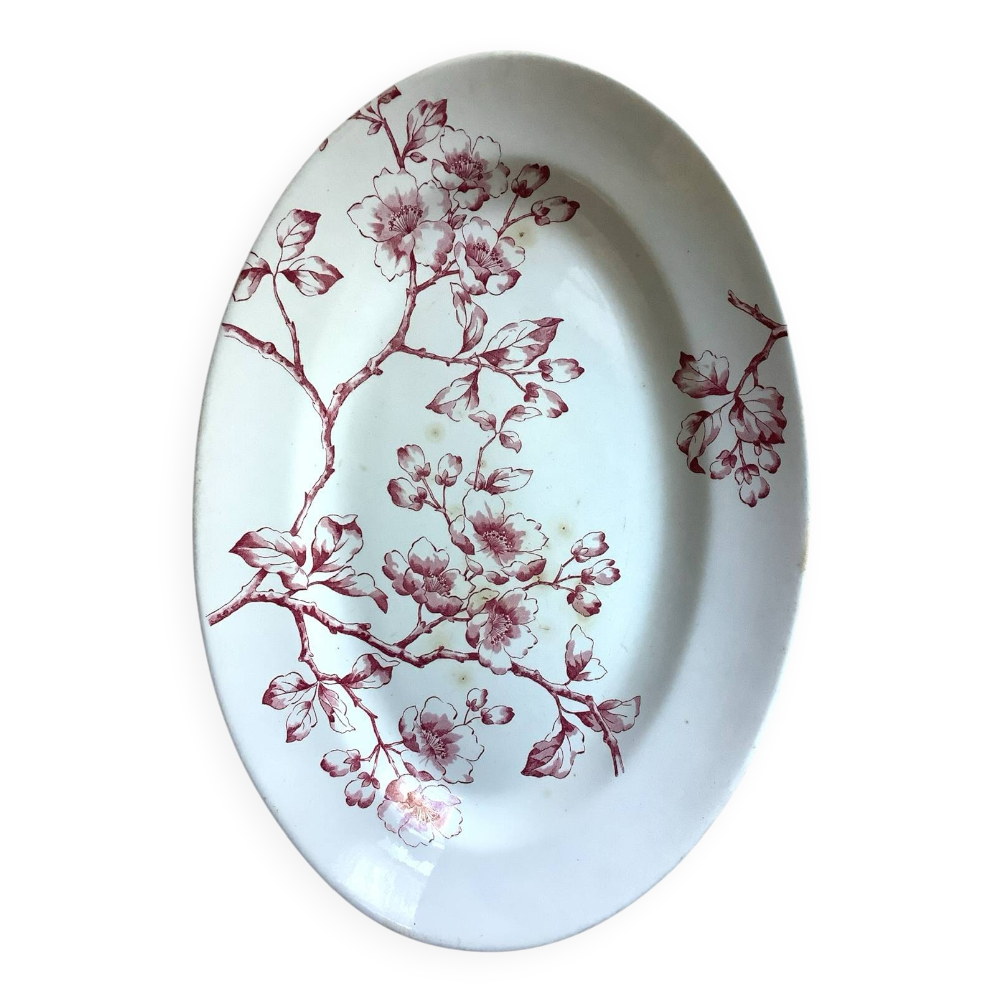 Antique Longwy dish, “Pommier” model in ironstone