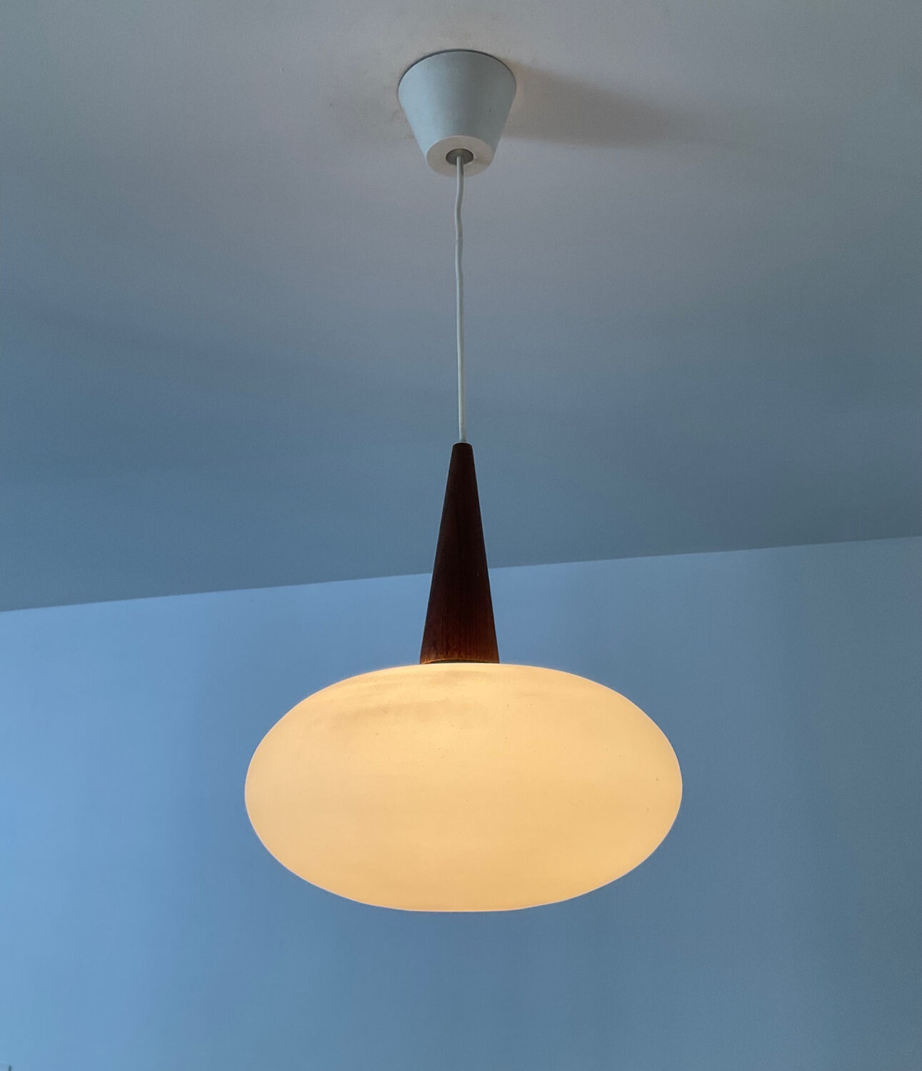 Louis Kalff pendant light in teak and opaline