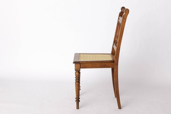 Chaise viennoise ancienne en hêtre et rotin, années 1940