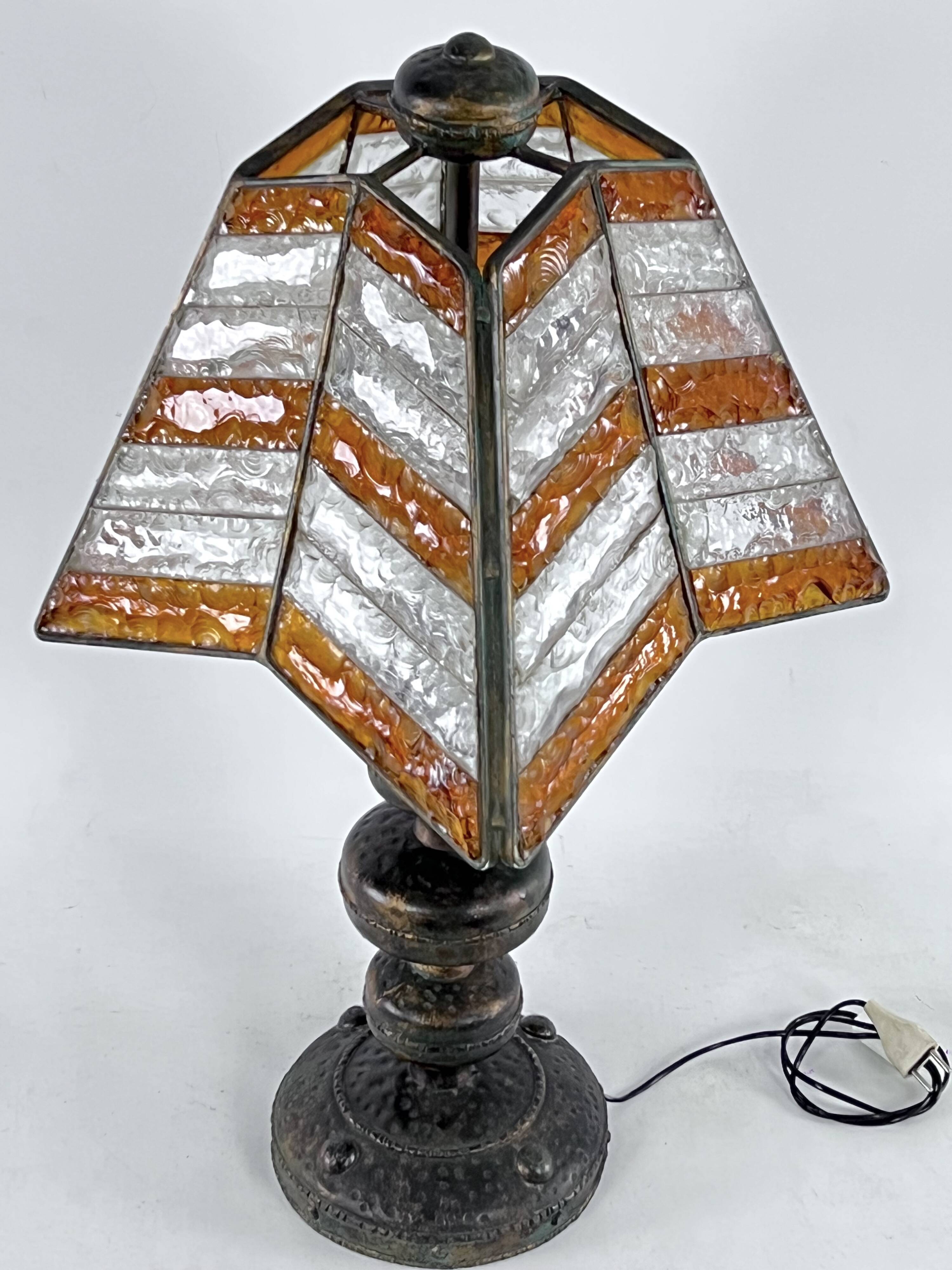 Monumental brutalist thick glass and metal table lamp by Longobard. Italy 1