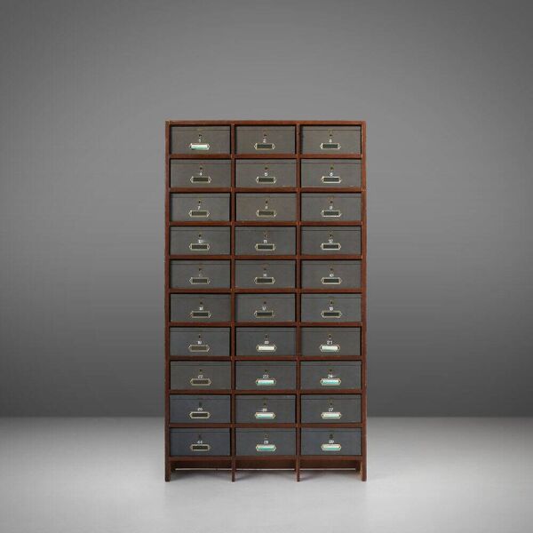 Armoire de classement industrielle en bois, Belgique années 1920