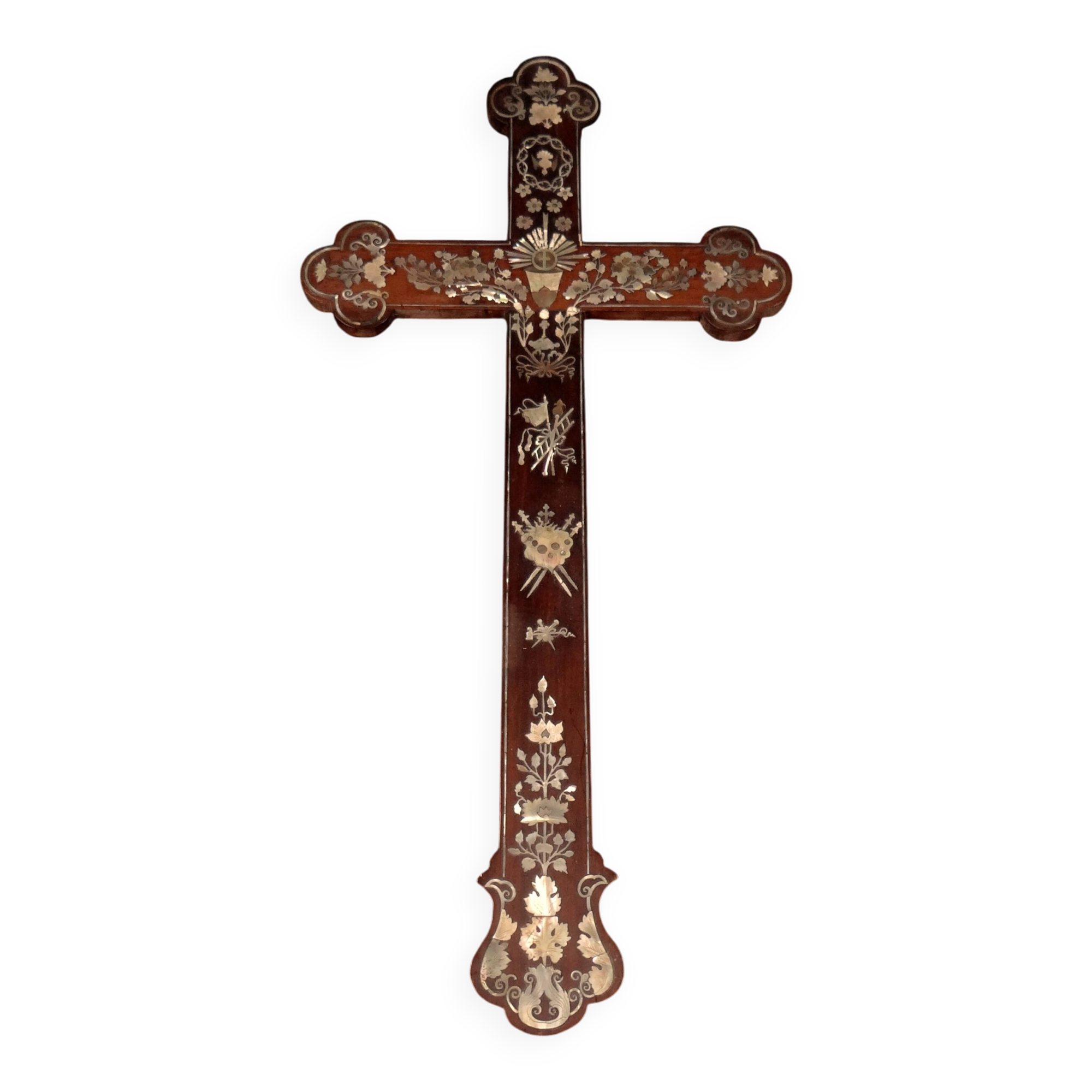 Apostolic Cross in mahogany wood and mother-of-pearl inlay, Tonkin, 19th century