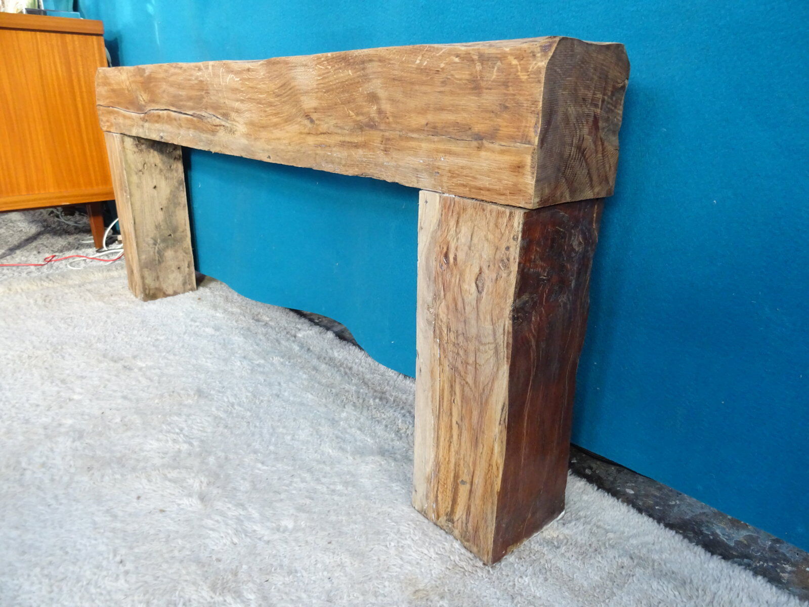 Brutalist console solid oak