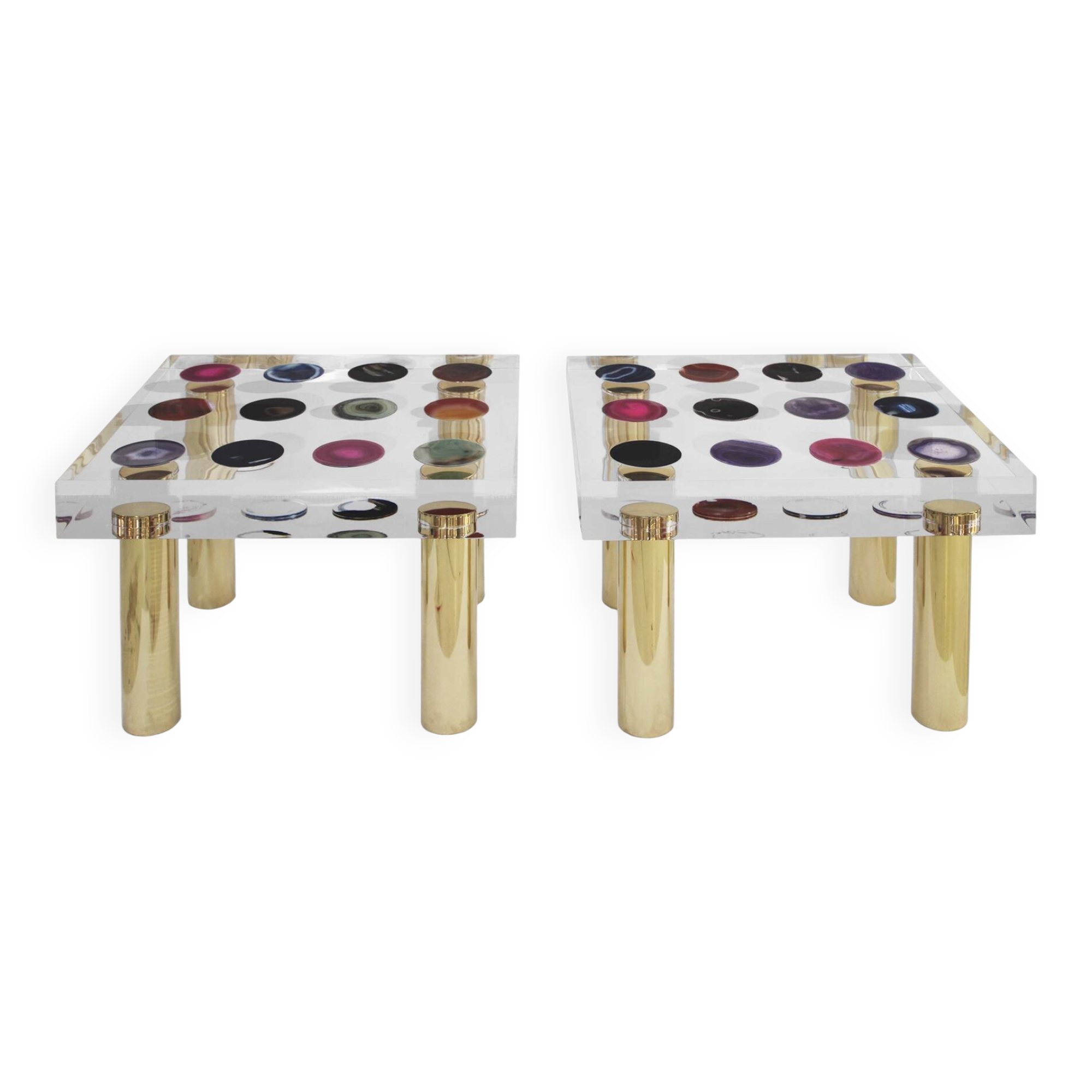 Superego Contemporary Modern Italian Plexiglass and Brass Side Table