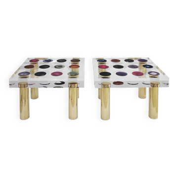 Superego Contemporary Modern Italian Plexiglass and Brass Side Table