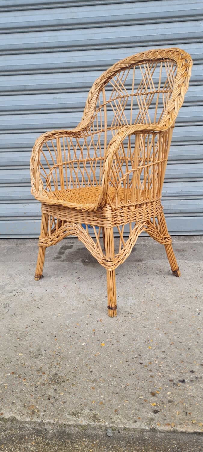 Fauteuil en rotin et osier vintage