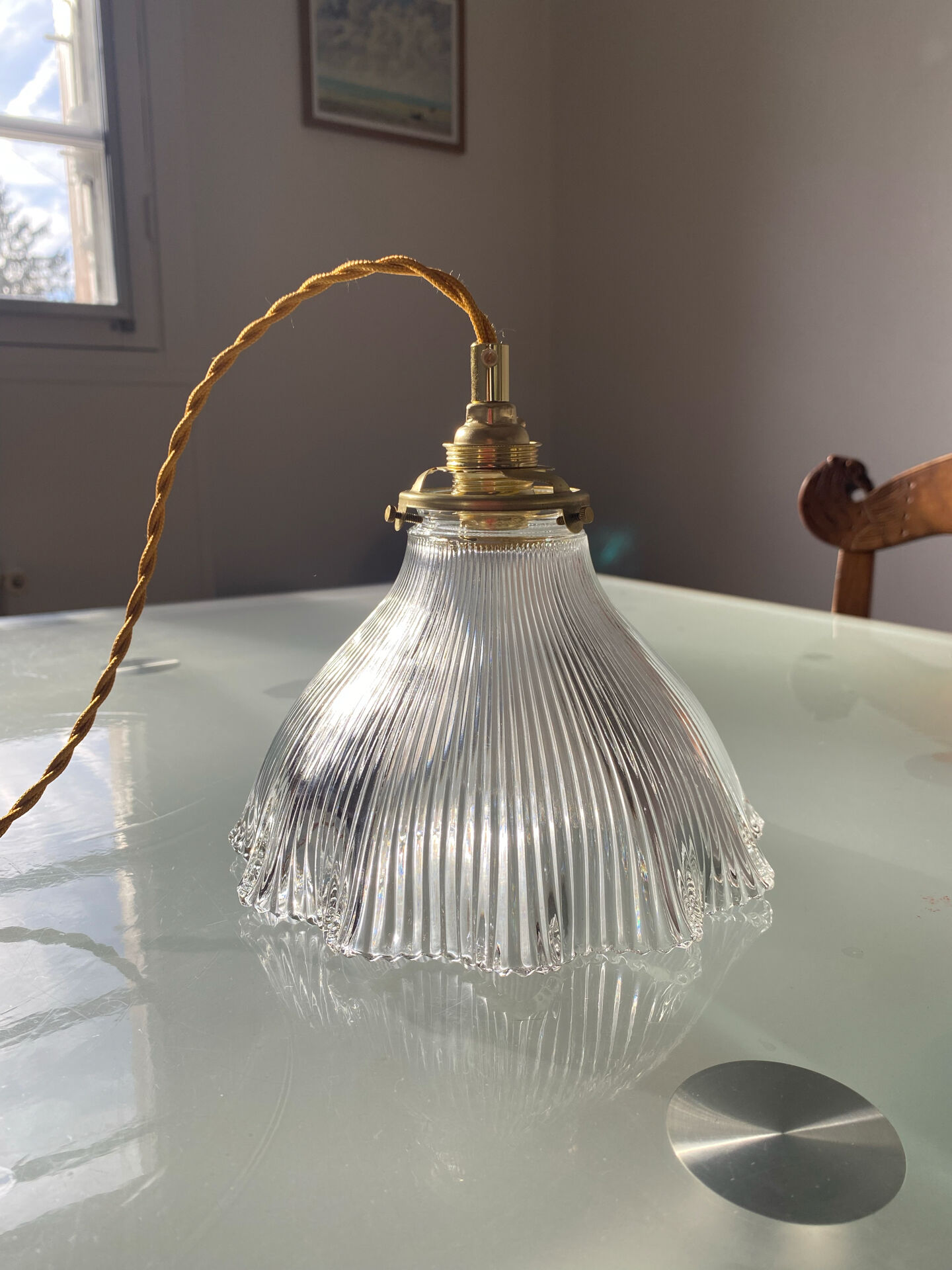 Suspension abat-jour vintage holophane