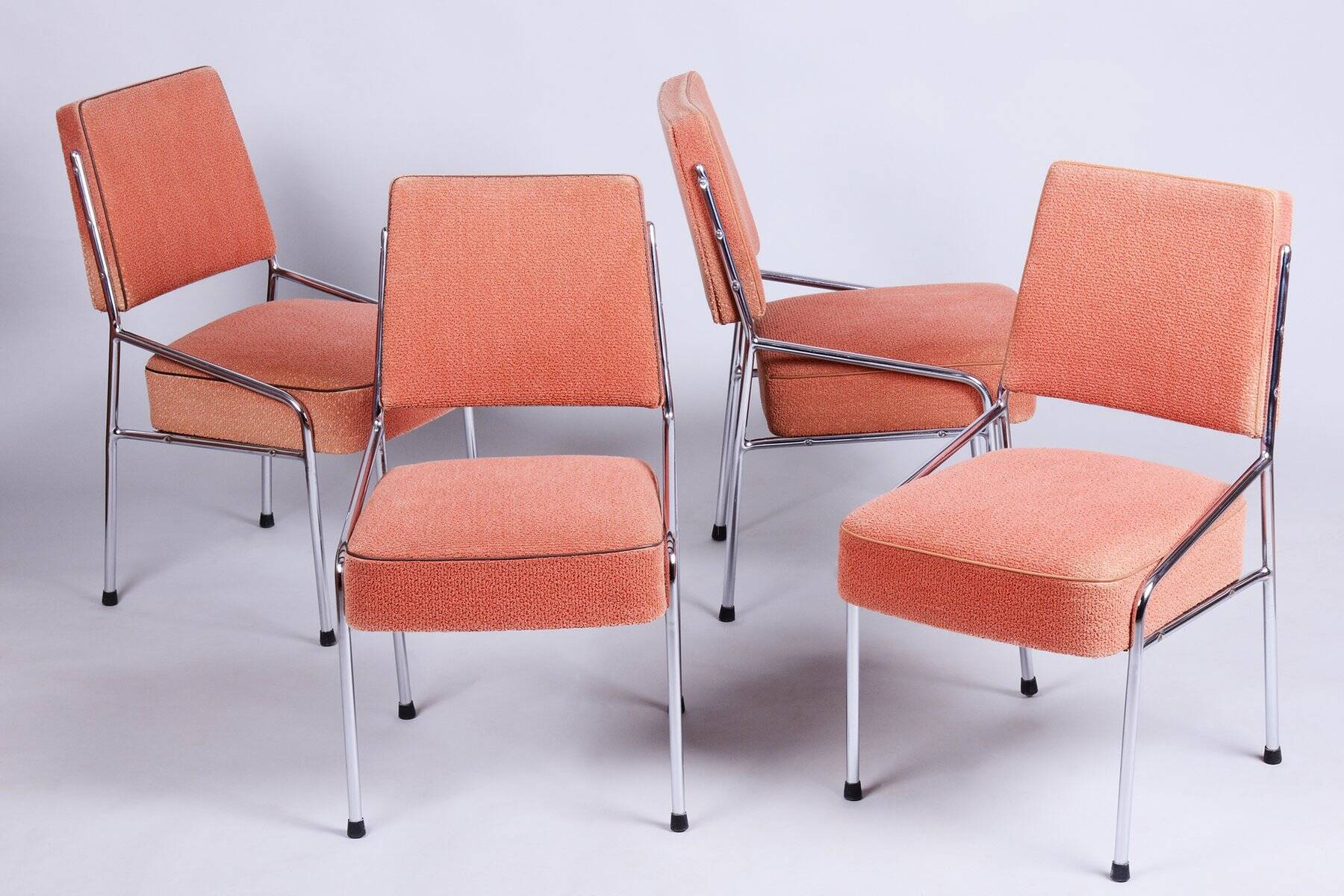 Bauhaus Chairs in Tubular Chrome-Plated Steel, Czech, 1940s, Set of 4