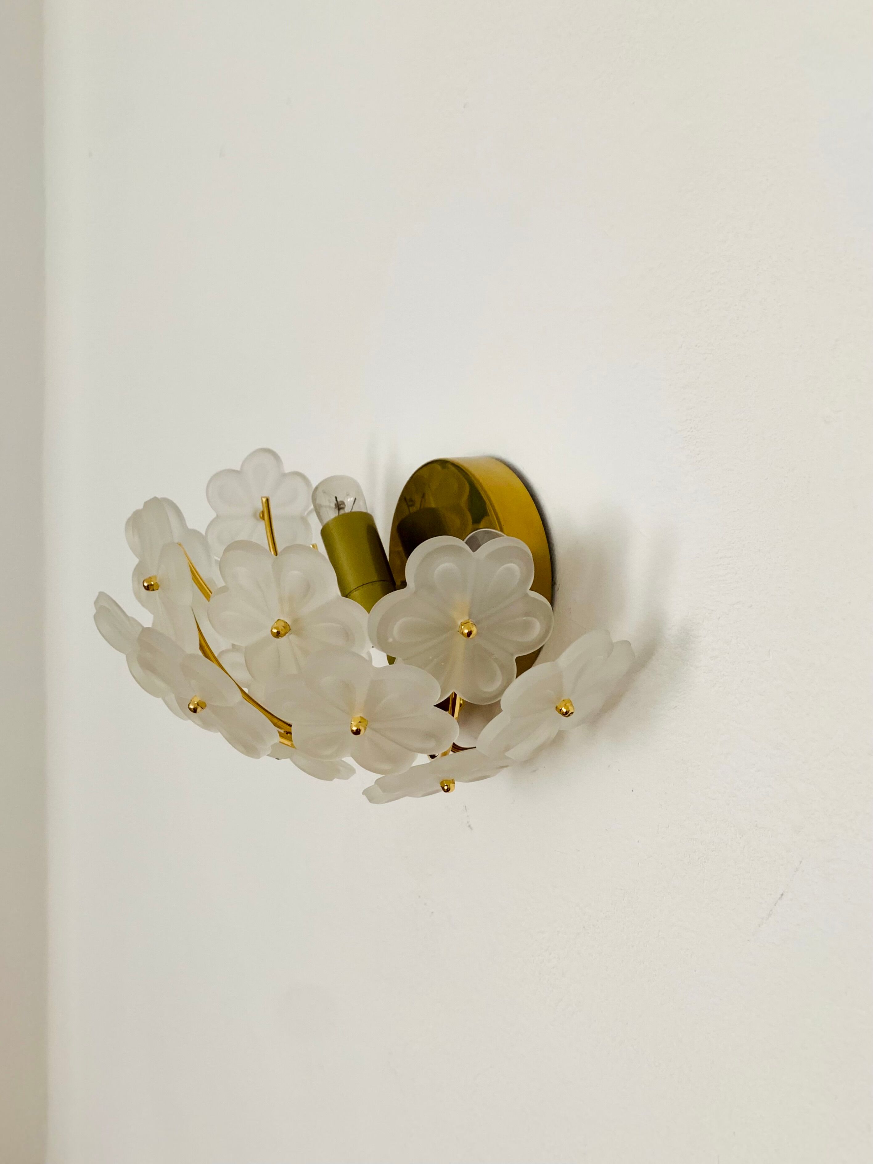1 of 2 Floral Crystal Glass Wall Lamps by Ernst Palme