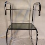 Vintage side table in chrome and smoked glass
