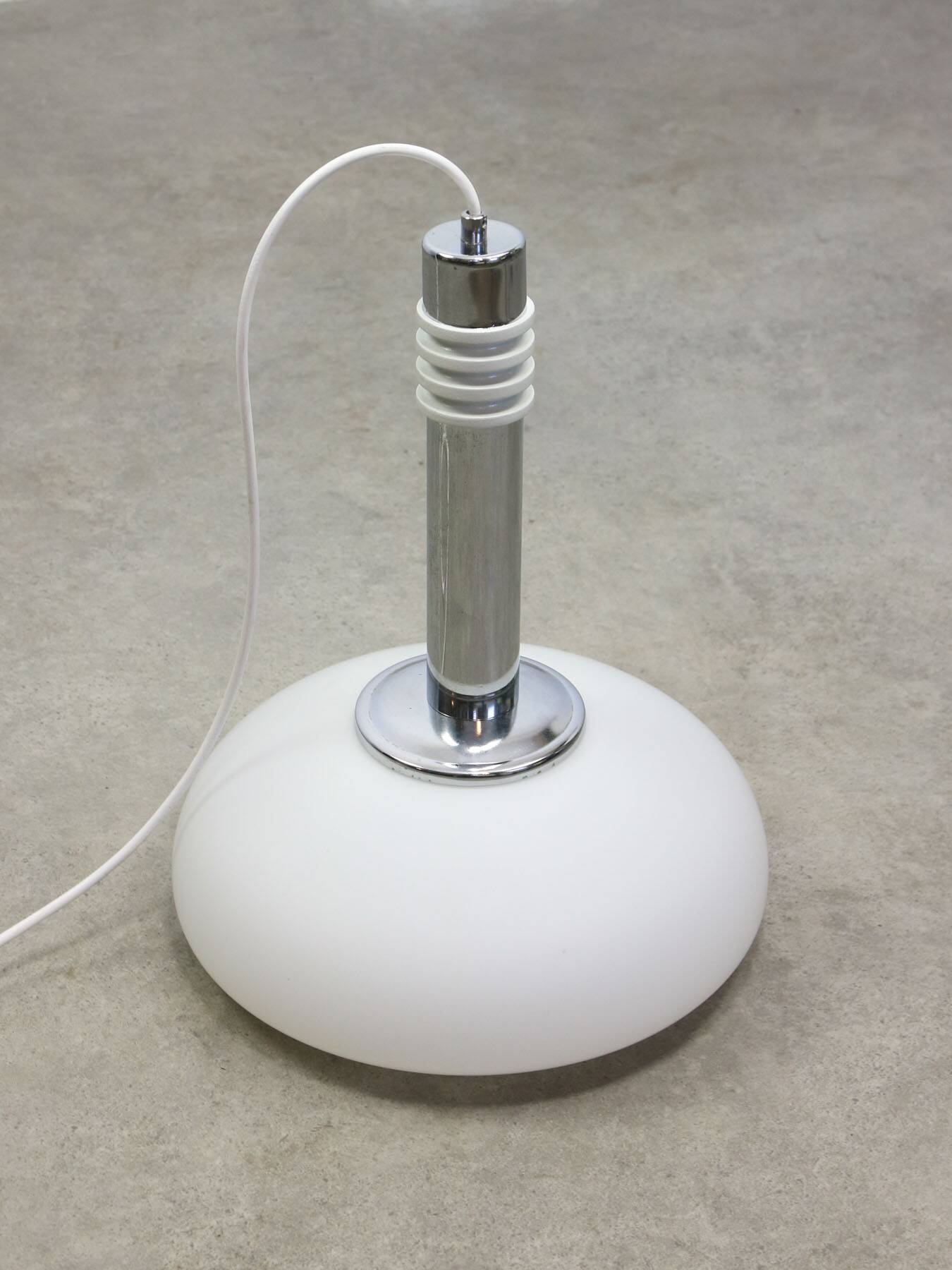 Mid-Century Danish Chrome & Opaline Pendant Lamp, 1960s