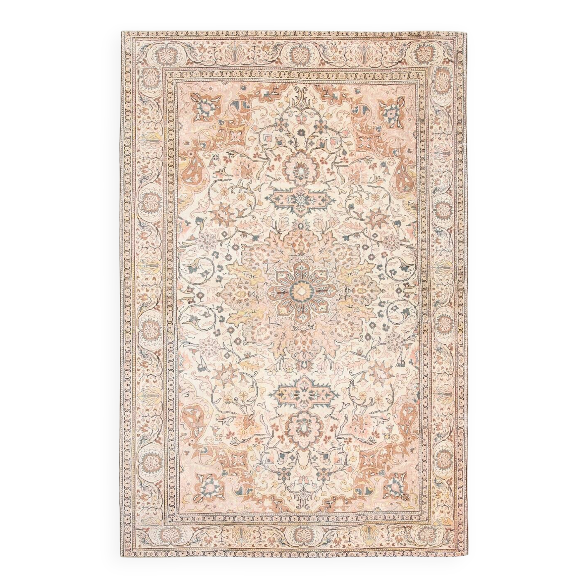 Vintage Cream & Brown Classic Pattern Persian Rug, 193x286Cm
