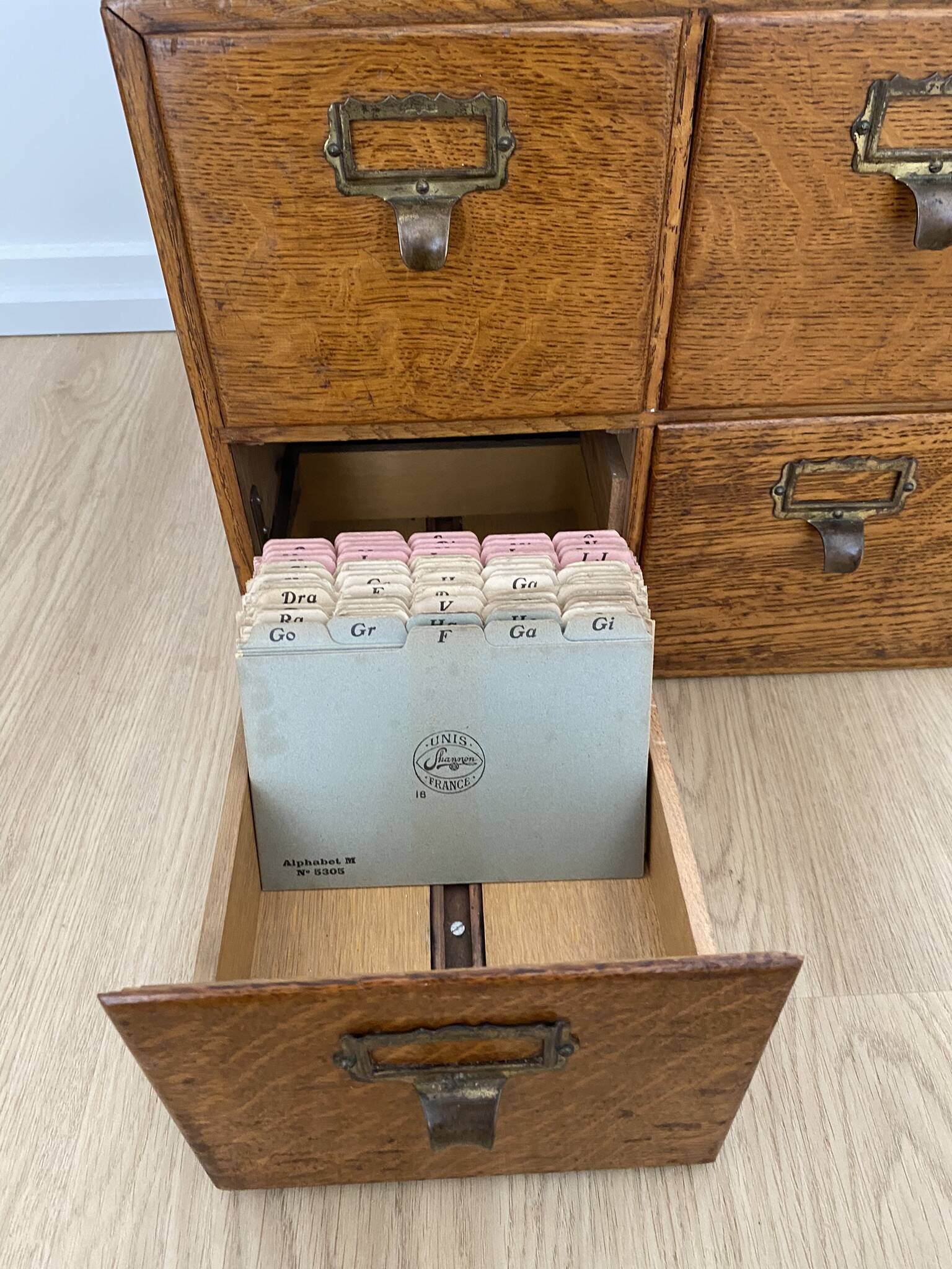 Vintage professional furniture, shannon unis france four-drawer filing cabinet for postcards
