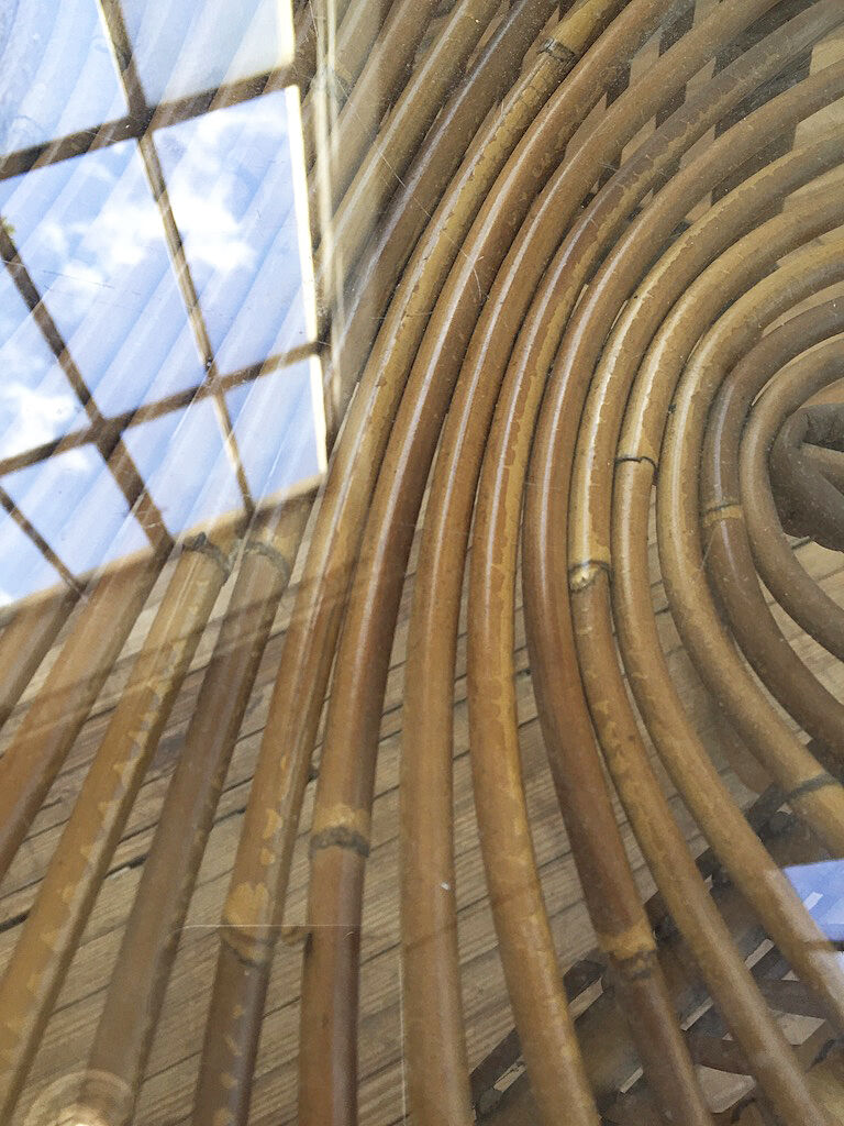 Vintage glass and rattan table