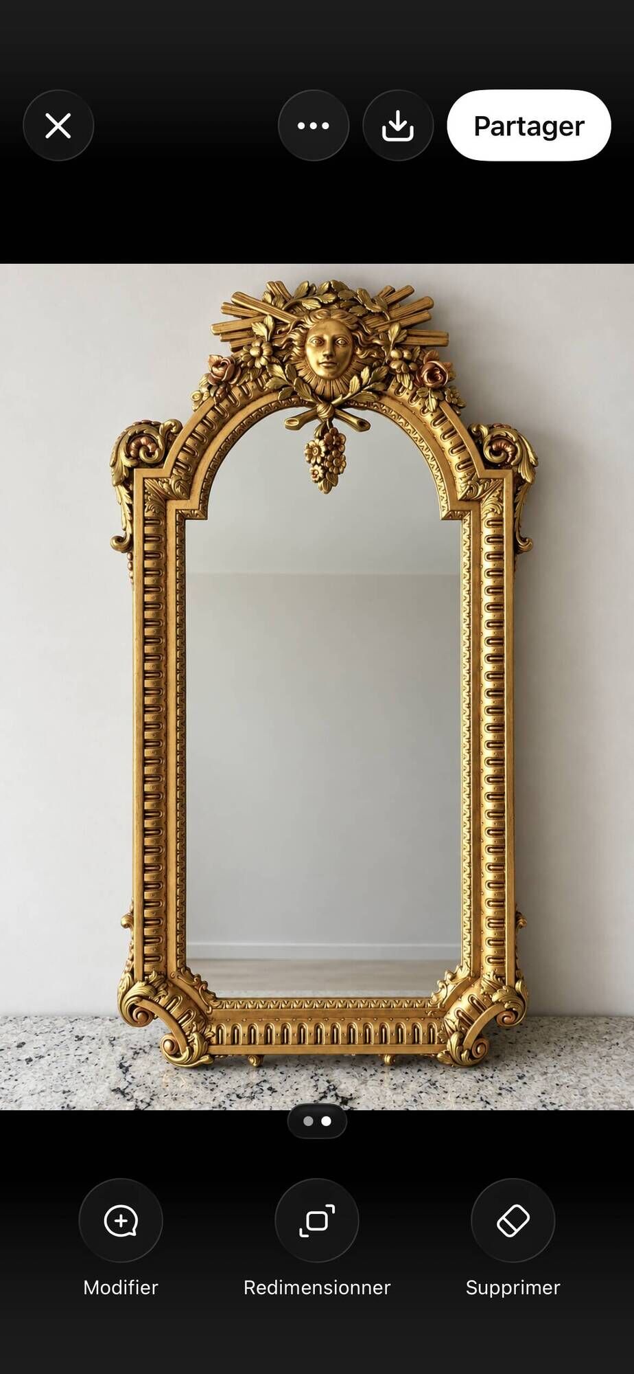 Golden mirror by Vincenzo Fancelli for Franklin Mint, 1986 - 95x53cm