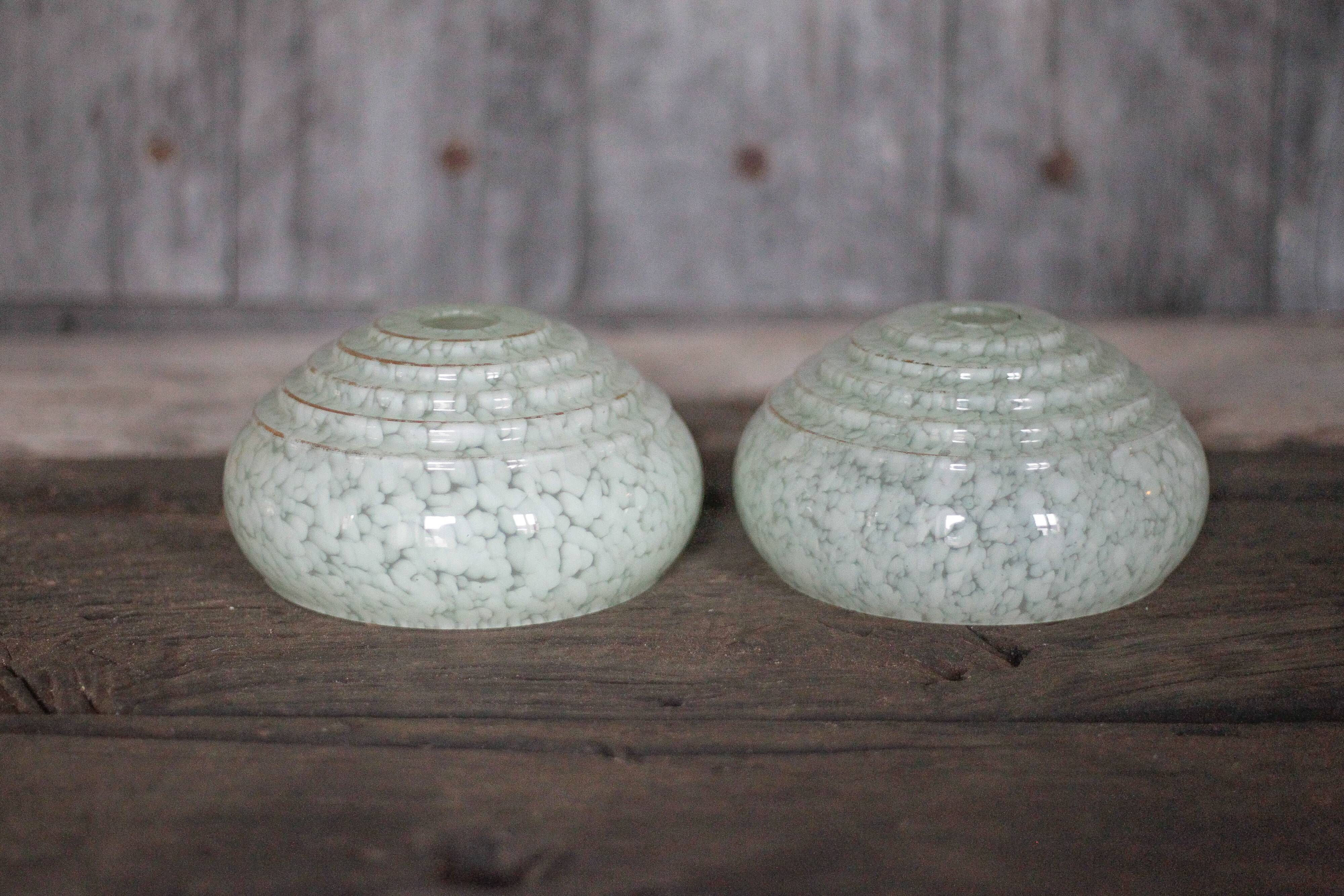 Pair of green Clichy glass lampshades, glass globe for suspension, globe.