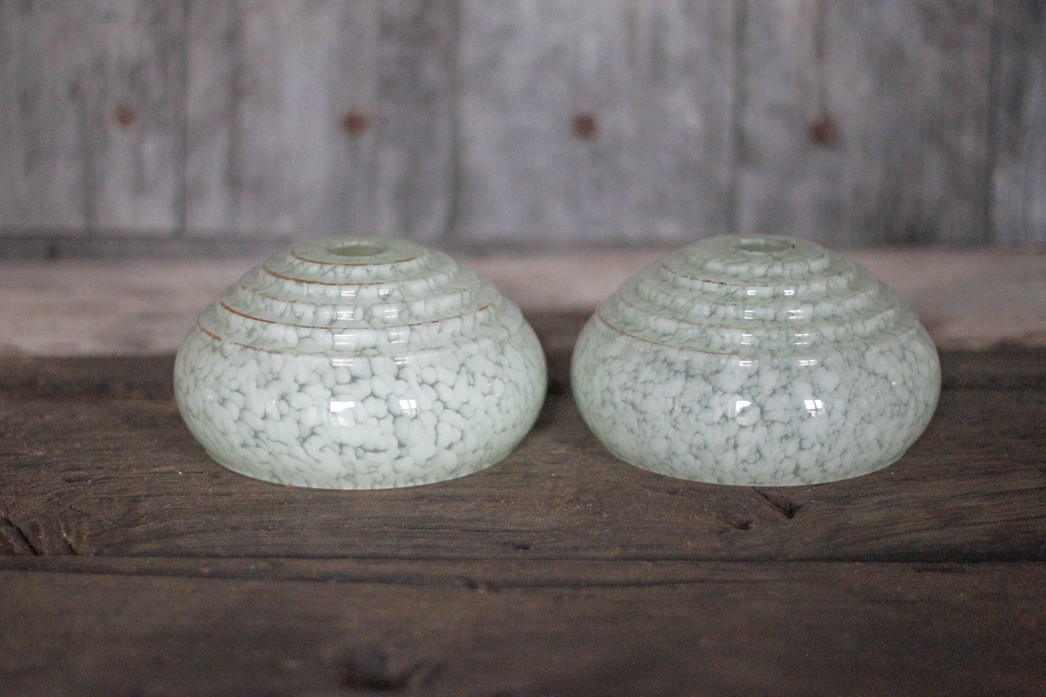 Pair of green Clichy glass lampshades, glass globe for suspension, globe.